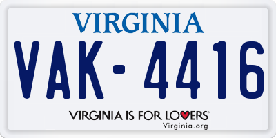 VA license plate VAK4416