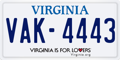 VA license plate VAK4443