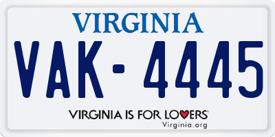 VA license plate VAK4445
