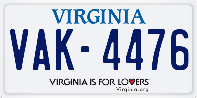 VA license plate VAK4476