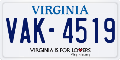 VA license plate VAK4519