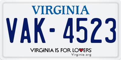 VA license plate VAK4523