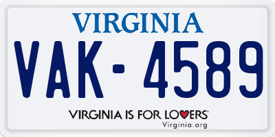 VA license plate VAK4589