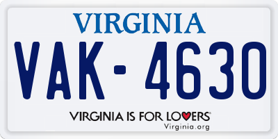 VA license plate VAK4630