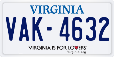 VA license plate VAK4632