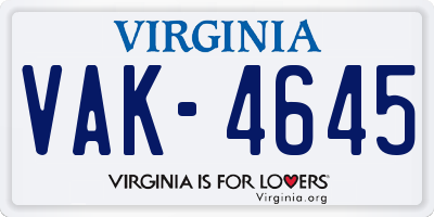 VA license plate VAK4645