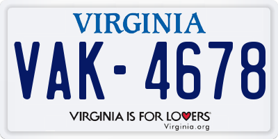 VA license plate VAK4678