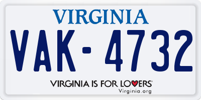 VA license plate VAK4732