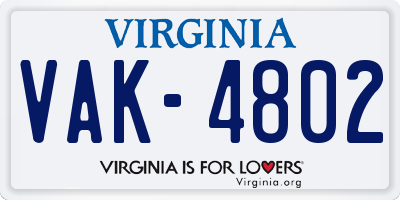 VA license plate VAK4802