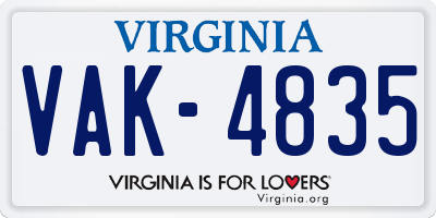 VA license plate VAK4835