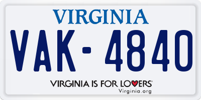 VA license plate VAK4840