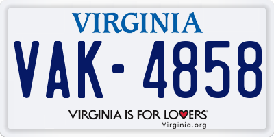 VA license plate VAK4858