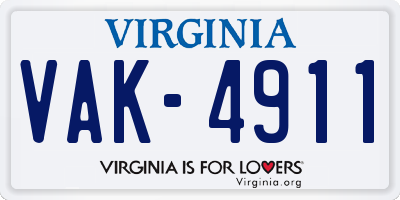 VA license plate VAK4911