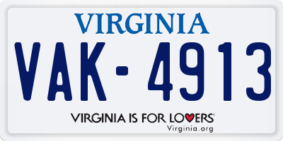 VA license plate VAK4913