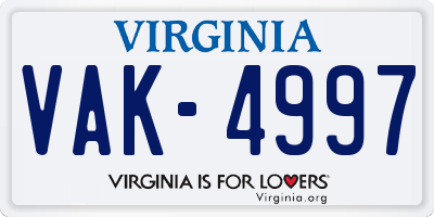 VA license plate VAK4997