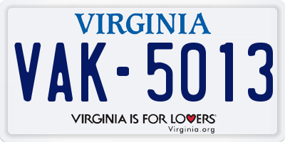 VA license plate VAK5013