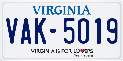 VA license plate VAK5019