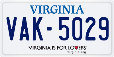 VA license plate VAK5029