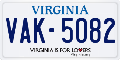 VA license plate VAK5082