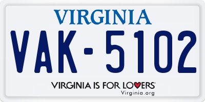 VA license plate VAK5102