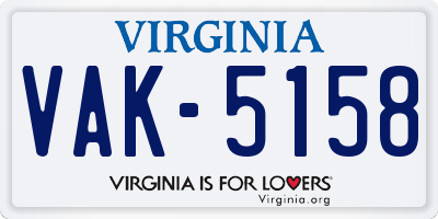 VA license plate VAK5158