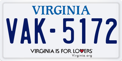 VA license plate VAK5172