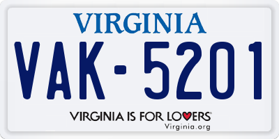 VA license plate VAK5201