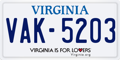 VA license plate VAK5203