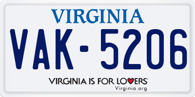 VA license plate VAK5206