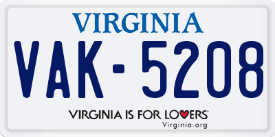 VA license plate VAK5208