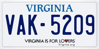 VA license plate VAK5209