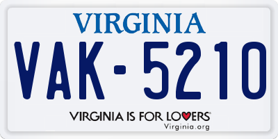 VA license plate VAK5210