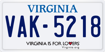 VA license plate VAK5218