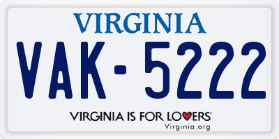 VA license plate VAK5222