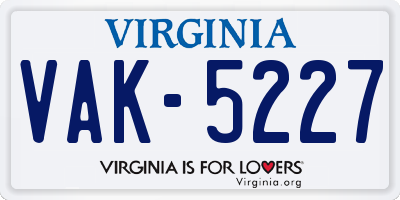 VA license plate VAK5227