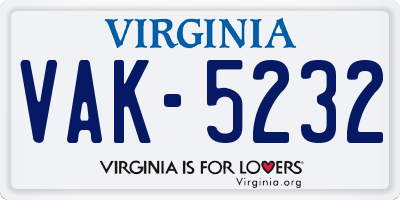VA license plate VAK5232