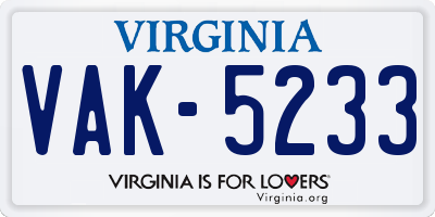 VA license plate VAK5233