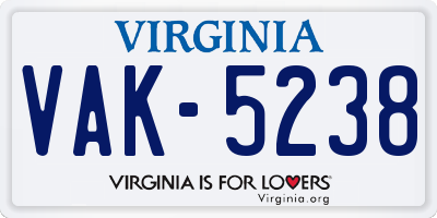 VA license plate VAK5238
