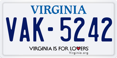 VA license plate VAK5242