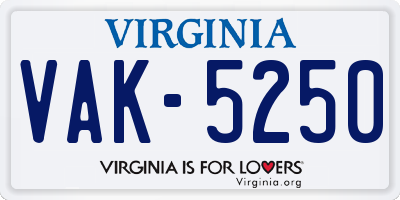 VA license plate VAK5250
