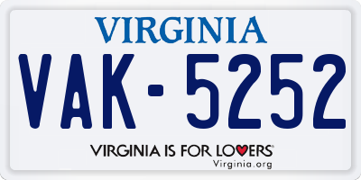VA license plate VAK5252