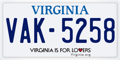 VA license plate VAK5258