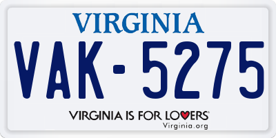 VA license plate VAK5275