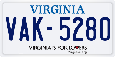 VA license plate VAK5280