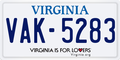 VA license plate VAK5283