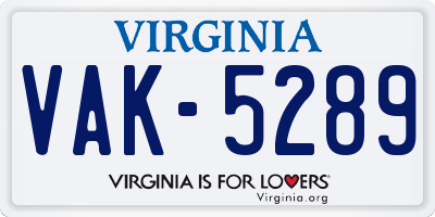 VA license plate VAK5289