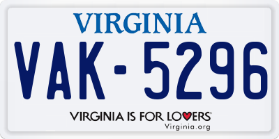 VA license plate VAK5296