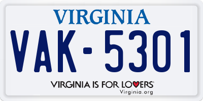 VA license plate VAK5301