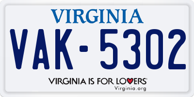 VA license plate VAK5302