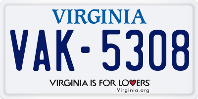 VA license plate VAK5308